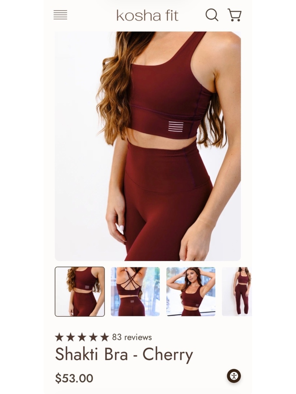 Kosha Fit shakti Burgundy Sports Bra with Strappy Back alo vuori lululemon
